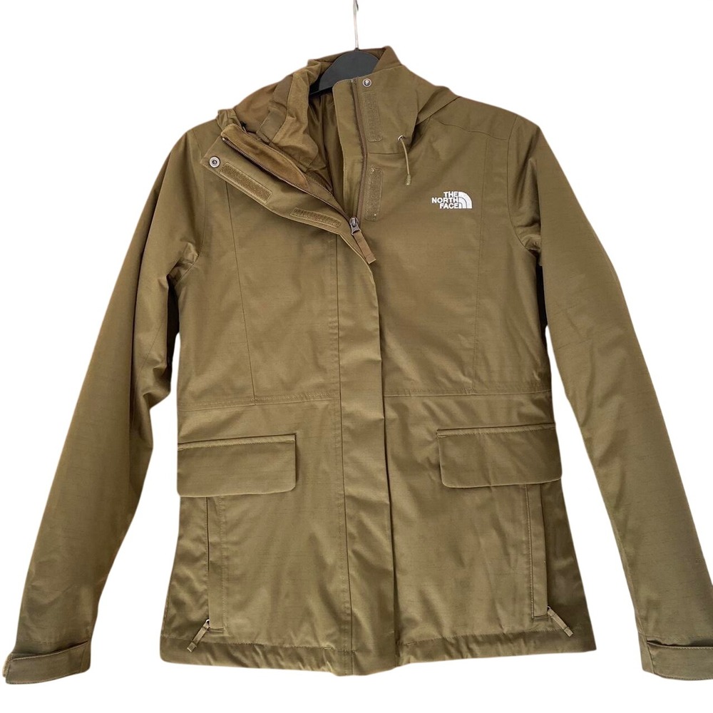 The North Face DryVent Hooded Rain Jacket Womens Small Olive Green Waterproof